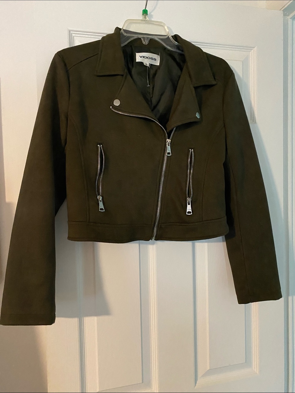 Vigoss Women's Dark Olive Moto Zip Jacket